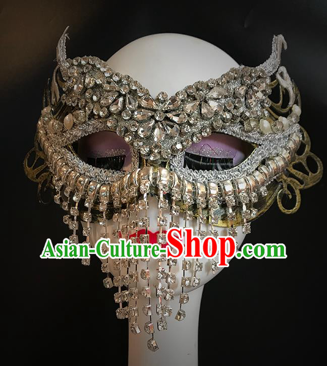 Handmade Costume Party Crystal Tassel Blinder Baroque Princess Headpiece Brazil Carnival Metal Mask Halloween Cosplay Face Mask
