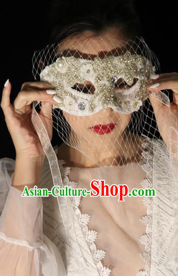 Handmade Halloween Cosplay Sequins Face Mask Costume Party Gothic Headpiece Brazil Carnival White Mask