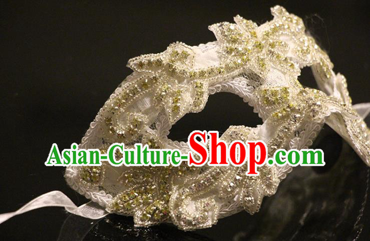 Handmade Halloween Cosplay Sequins Face Mask Costume Party Gothic Headpiece Brazil Carnival White Mask