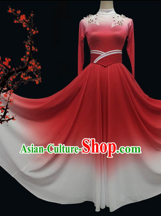 Chinese Spring Festival Gala Performance Garment Costume Modern Dance Clothing Opening Dance Woman Group Dance Red Dress Outfits