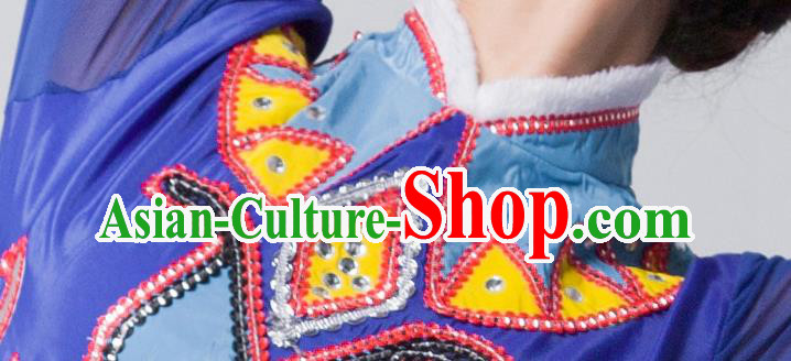 China Mongolian Nationality Folk Dance Clothing Mongol Ethnic Stage Performance Garments Evenki Dance Blue Dress