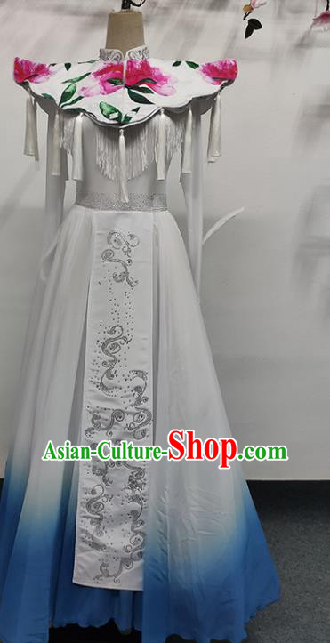 China Yunnan Ethnic Stage Performance Garments Minority Folk Dance White Dress Yi Nationality Dance Clothing