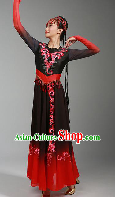 China Uygur Nationality Stage Performance Clothing Xinjiang Ethnic Dance Garments Uyghur Minority Folk Dance Black Dress