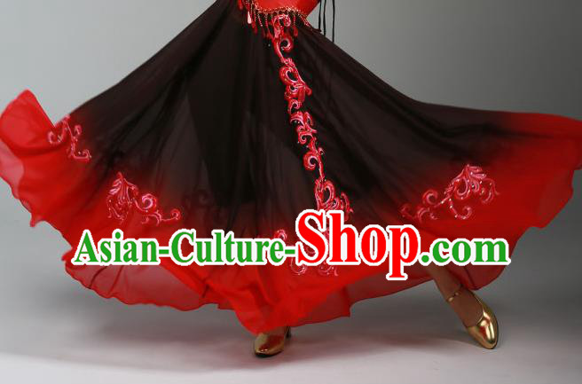 China Uygur Nationality Stage Performance Clothing Xinjiang Ethnic Dance Garments Uyghur Minority Folk Dance Black Dress