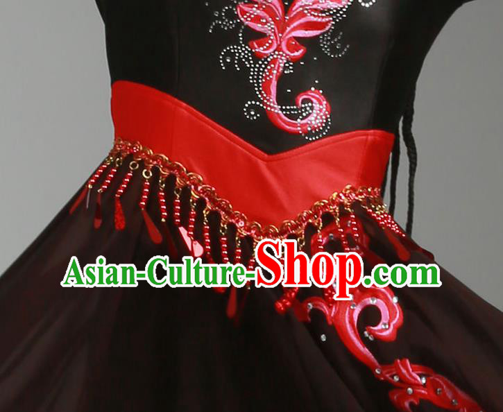 China Uygur Nationality Stage Performance Clothing Xinjiang Ethnic Dance Garments Uyghur Minority Folk Dance Black Dress