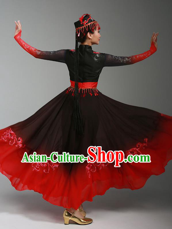 China Uygur Nationality Stage Performance Clothing Xinjiang Ethnic Dance Garments Uyghur Minority Folk Dance Black Dress
