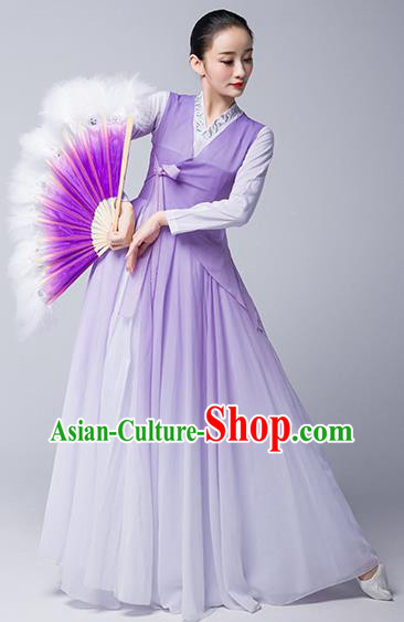 China Korean Nationality Stage Performance Clothing Ethnic Female Fan Dance Garments Korea Minority Folk Dance Lilac Dress