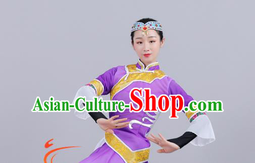 China Mongolian Nationality Stage Performance Clothing Ethnic Female Dance Garments Mongol Minority Folk Dance Purple Dress
