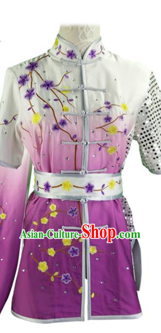 Chinese Kungfu Clothing Chang Boxing Competition Garment Costumes Martial Arts Wushu Embroidered Plum Purple Outfits