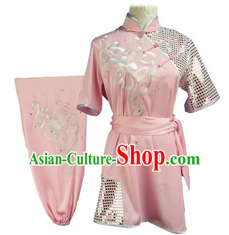 Chinese Kungfu Wushu Competition Clothing Chang Boxing Garment Costumes Martial Arts Embroidered Pink Outfits