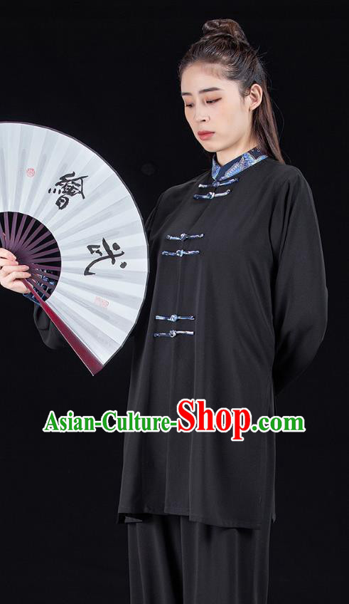 Chinese Tai Ji Kung Fu Garment Costumes Martial Arts Competition Black Outfits Tai Chi Performance Clothing