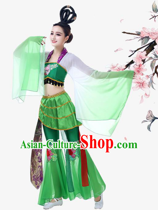 Top Chinese Woman Fairy Dance Garment Costume Traditional Court Dance Green Dress Outfits Classical Dance Performance Clothing