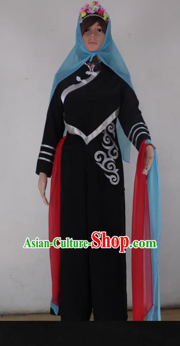 China Ningxia Minority Dance Black Outfits Ethnic Female Dance Garments Hui Nationality Stage Performance Clothing