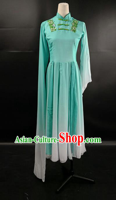 Top Chinese Woman Solo Dance Garment Costume Traditional Fan Dance Performance Clothing Classical Dance Green Dress Outfits