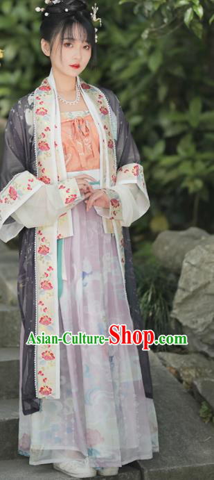 China Traditional Song Dynasty Historical Clothing Ancient Young Lady Embroidered Dress Hanfu Garments