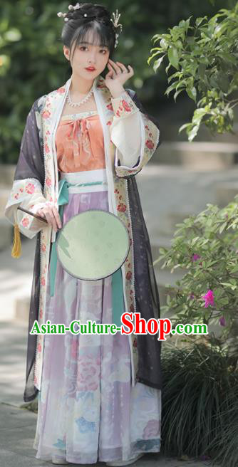 China Traditional Song Dynasty Historical Clothing Ancient Young Lady Embroidered Dress Hanfu Garments