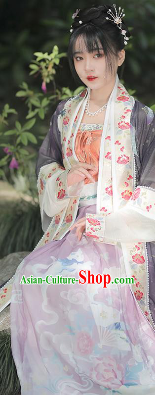 China Traditional Song Dynasty Historical Clothing Ancient Young Lady Embroidered Dress Hanfu Garments