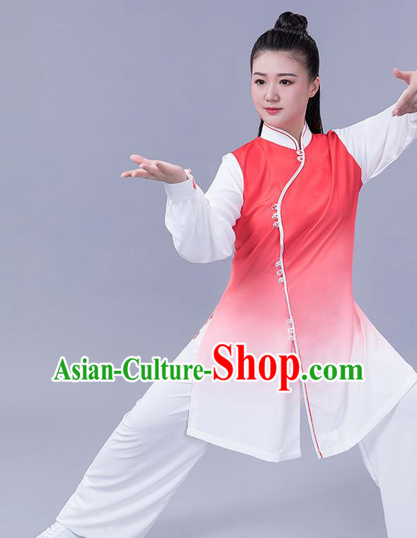 Chinese Woman Tai Chi Chuan Performance Clothing Tai Ji Training Garments Martial Arts Shadowboxing Competition Red Slant Opening Outfits