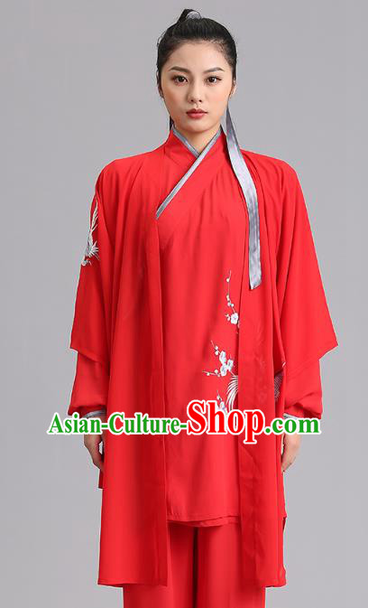 Chinese Tai Chi Performance Clothing Martial Arts Kung Fu Competition Garments Tai Ji Embroidered Red Three Pieces Outfits
