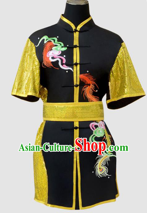 China Kung Fu Performance Embroidered Black Suits Southern Boxing Garment Costumes Wushu Competition Uniforms Martial Arts Clothing