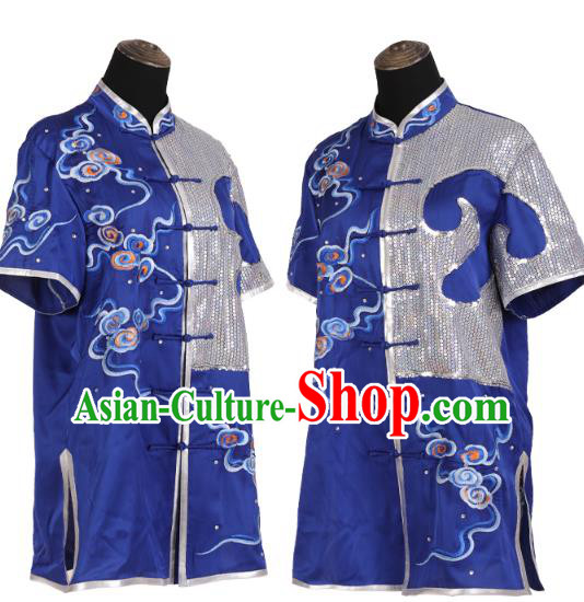 China Southern Boxing Garment Costumes Wushu Training Uniforms Martial Arts Clothing Kung Fu Embroidered Cloud Royalblue Suits
