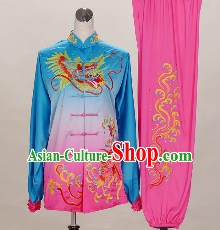 China Tai Chi Competition Embroidered Dragon Uniforms Martial Arts Garment Costumes Kung Fu Tai Ji Performance Suits