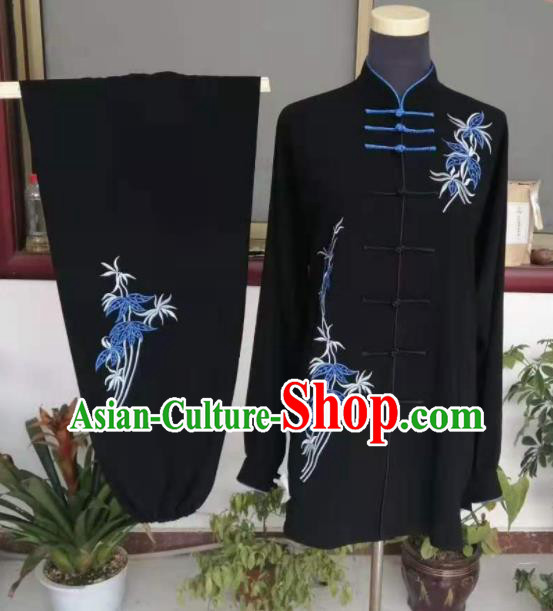 Chinese Kung Fu Tai Ji Embroidered Clothing Tai Chi Sword Performance Suits Martial Arts Competition Black Outfits