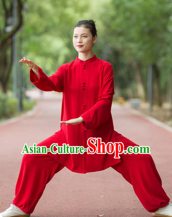 Chinese Martial Arts Garment Kung Fu Suits Tai Ji Competition Red Outfits Tai Chi Group Performance Clothing