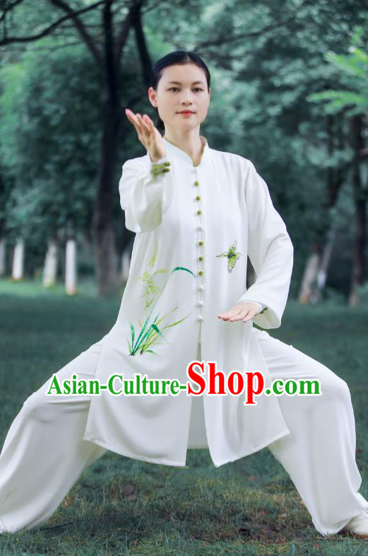 Chinese Tai Chi Group Performance Clothing Martial Arts Garment Kung Fu Suits Tai Ji Competition Painting Orchids Outfits