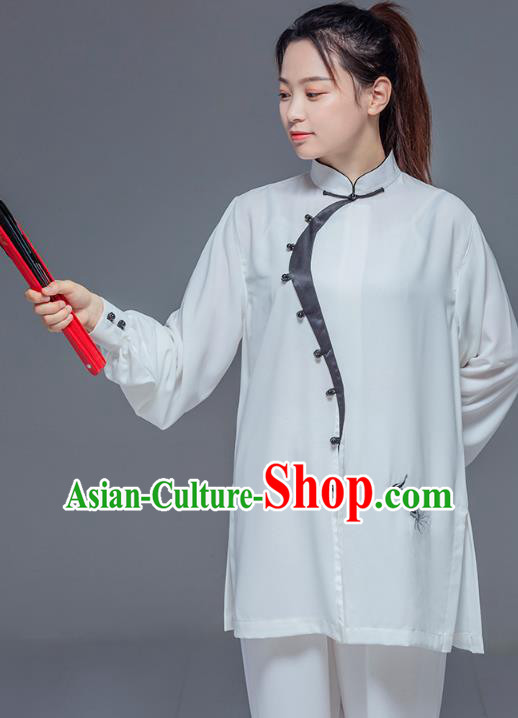 Chinese Martial Arts Embroidered White Outfits Tai Chi Clothing Performance Garment Kung Fu Competition Suits