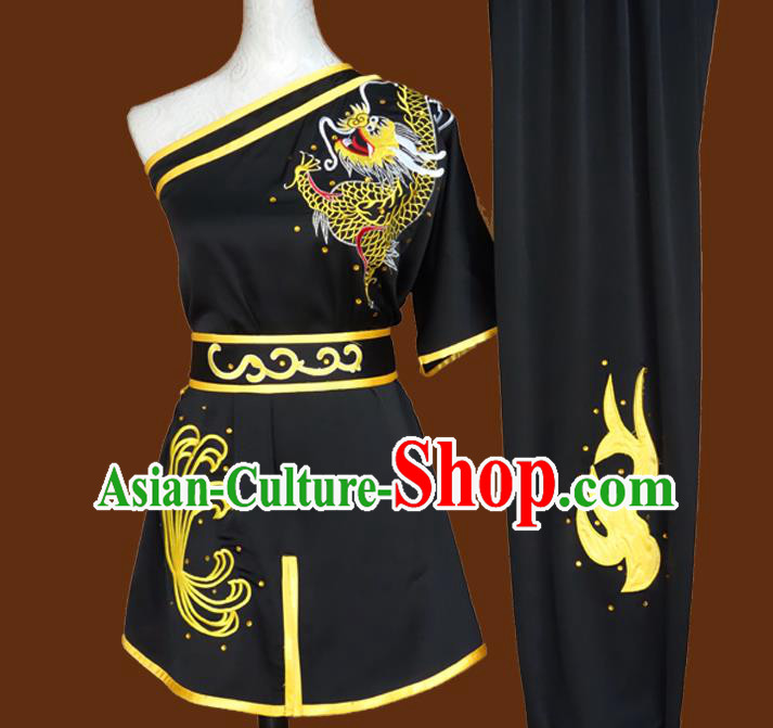 China Martial Arts Embroidered Clothing Nanquan Boxing Training Suits Tai Chi Garment Costumes Wushu Kung Fu Black Uniforms