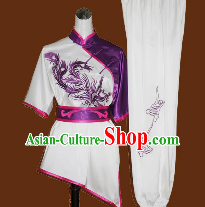 Chinese Kung Fu Tai Ji Performance Suits Martial Arts Embroidered Phoenix Outfits Wushu Competition Garment Costume