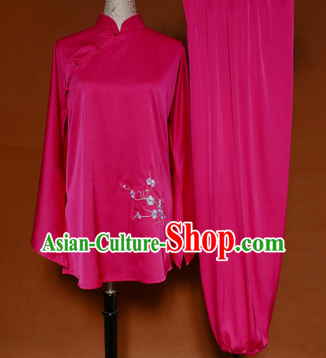 Chinese Wushu Competition Garment Costume Kung Fu Tai Chi Performance Suits Martial Arts Embroidered Plum Rosy Outfits