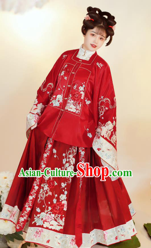 China Ancient Court Lady Wedding Red Hanfu Dress Clothing Ming Dynasty Embroidered Historical Garment Costumes for Women