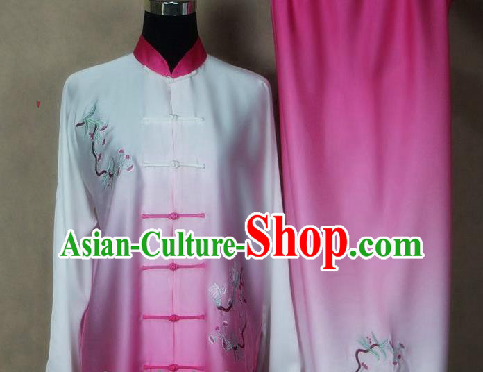 Chinese Tai Chi Kung Fu Pink Suits Martial Arts Competition Embroidered Outfits Tai Ji Training Clothing