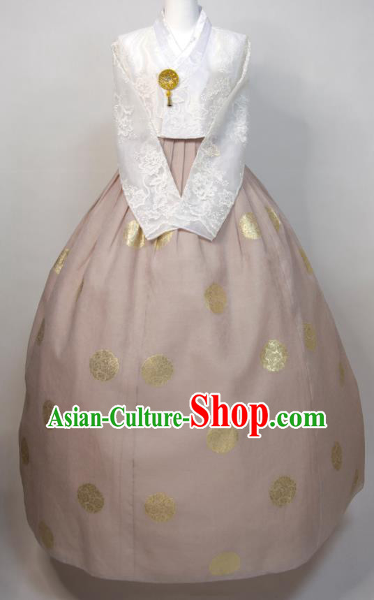 Korean Court Ceremony Hanbok Festival Clothing Woman Traditional Fashion White Blouse and Khaki Dress Wedding Bride Costumes