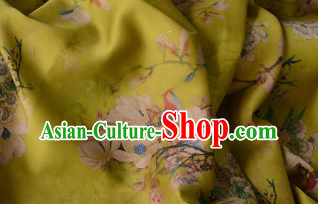 Chinese High Quality Cheongsam Cloth Classical Mangnolia Pattern DIY Satin Fabric Silk Fabric Yellow Gambiered Guangdong Gauze