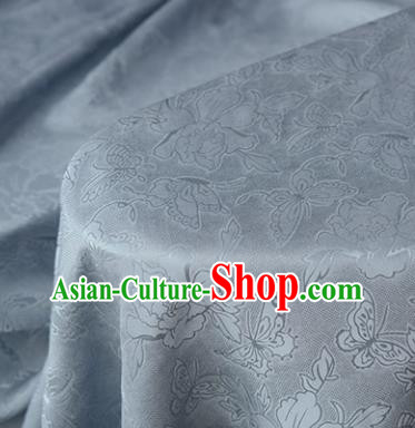 Chinese Blue Gambiered Guangdong Gauze High Quality Cheongsam Cloth Classical Peony Butterfly Pattern DIY Fabric Silk Fabric