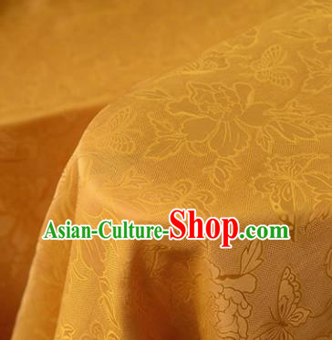 Chinese Silk Fabric Yellow Gambiered Guangdong Gauze High Quality Cheongsam Cloth Classical Peony Butterfly Pattern DIY Fabric