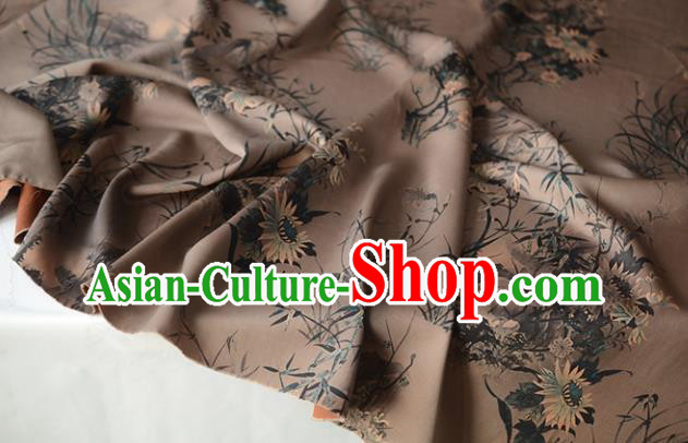 Chinese Classical Chrysanthemum Pattern DIY Satin Fabric Silk Fabric Brown Gambiered Guangdong Gauze High Quality Cheongsam Cloth