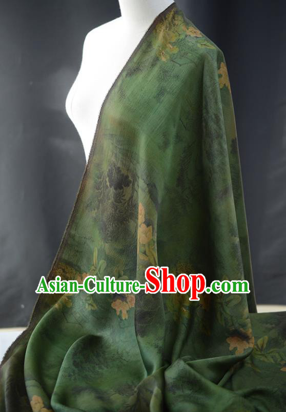 Chinese High Quality Cheongsam Cloth Classical Pear Blossom Pattern DIY Fabric Silk Fabric Green Gambiered Guangdong Gauze
