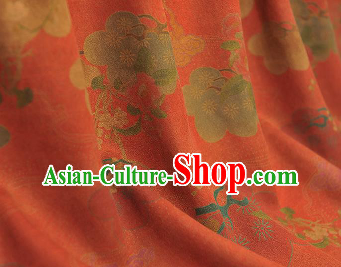 Chinese Red Gambiered Guangdong Gauze Cheongsam Cloth Traditional Flowers Pattern DIY Fabric Silk Fabric