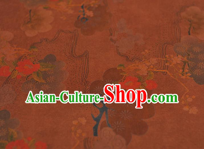Chinese Silk Fabric Brown Gambiered Guangdong Gauze Cheongsam Cloth Traditional Flowers Pattern DIY Fabric