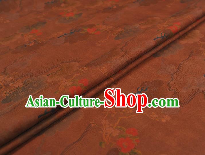 Chinese Silk Fabric Brown Gambiered Guangdong Gauze Cheongsam Cloth Traditional Flowers Pattern DIY Fabric