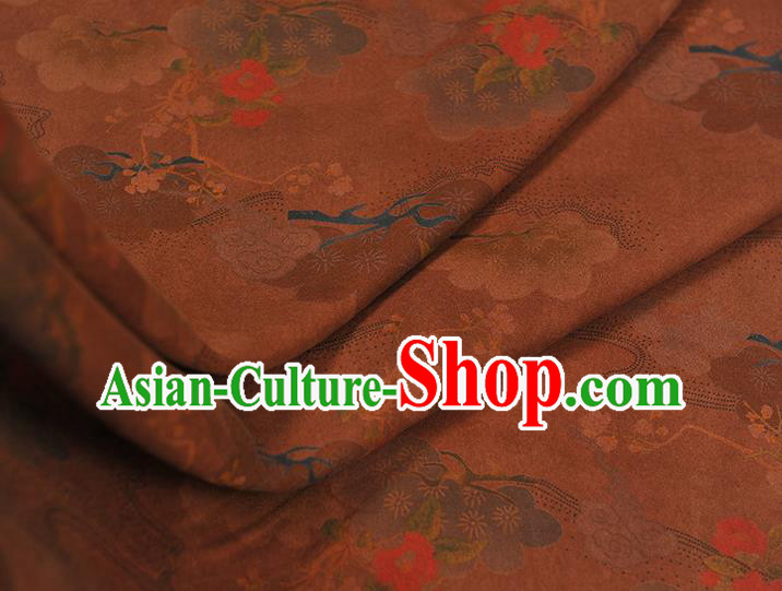 Chinese Silk Fabric Brown Gambiered Guangdong Gauze Cheongsam Cloth Traditional Flowers Pattern DIY Fabric