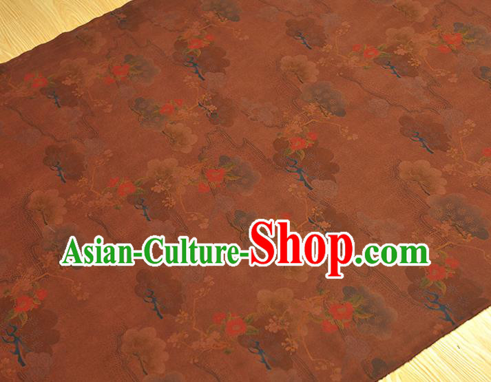 Chinese Silk Fabric Brown Gambiered Guangdong Gauze Cheongsam Cloth Traditional Flowers Pattern DIY Fabric