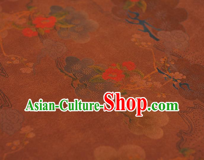 Chinese Silk Fabric Brown Gambiered Guangdong Gauze Cheongsam Cloth Traditional Flowers Pattern DIY Fabric