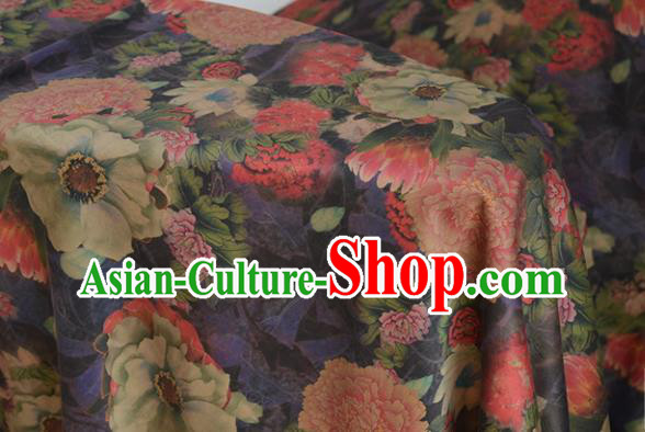 Chinese High Quality Cheongsam Cloth Classical Peony Pattern DIY Satin Fabric Silk Fabric Purple Gambiered Guangdong Gauze