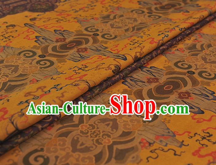 Chinese Traditional Mountain Pattern DIY Fabric Purple Gambiered Guangdong Gauze Cheongsam Silk Cloth