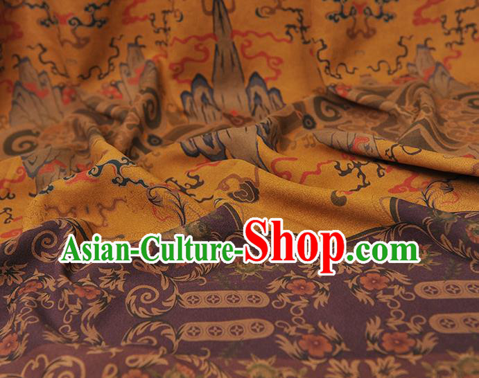 Chinese Traditional Mountain Pattern DIY Fabric Purple Gambiered Guangdong Gauze Cheongsam Silk Cloth